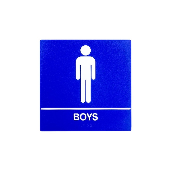 Bcf 8 x 8, Boys Door Sign, Square Print, Picture & Text With Braille, Blue SB441-BOYS-BLUE - main